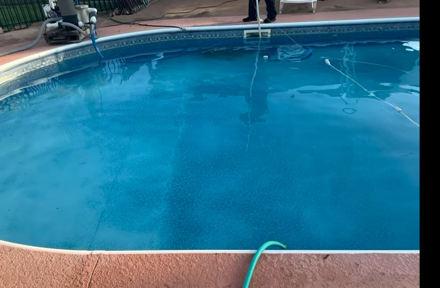 Cloudy pool restored to crystal clear after a weekly service start — after